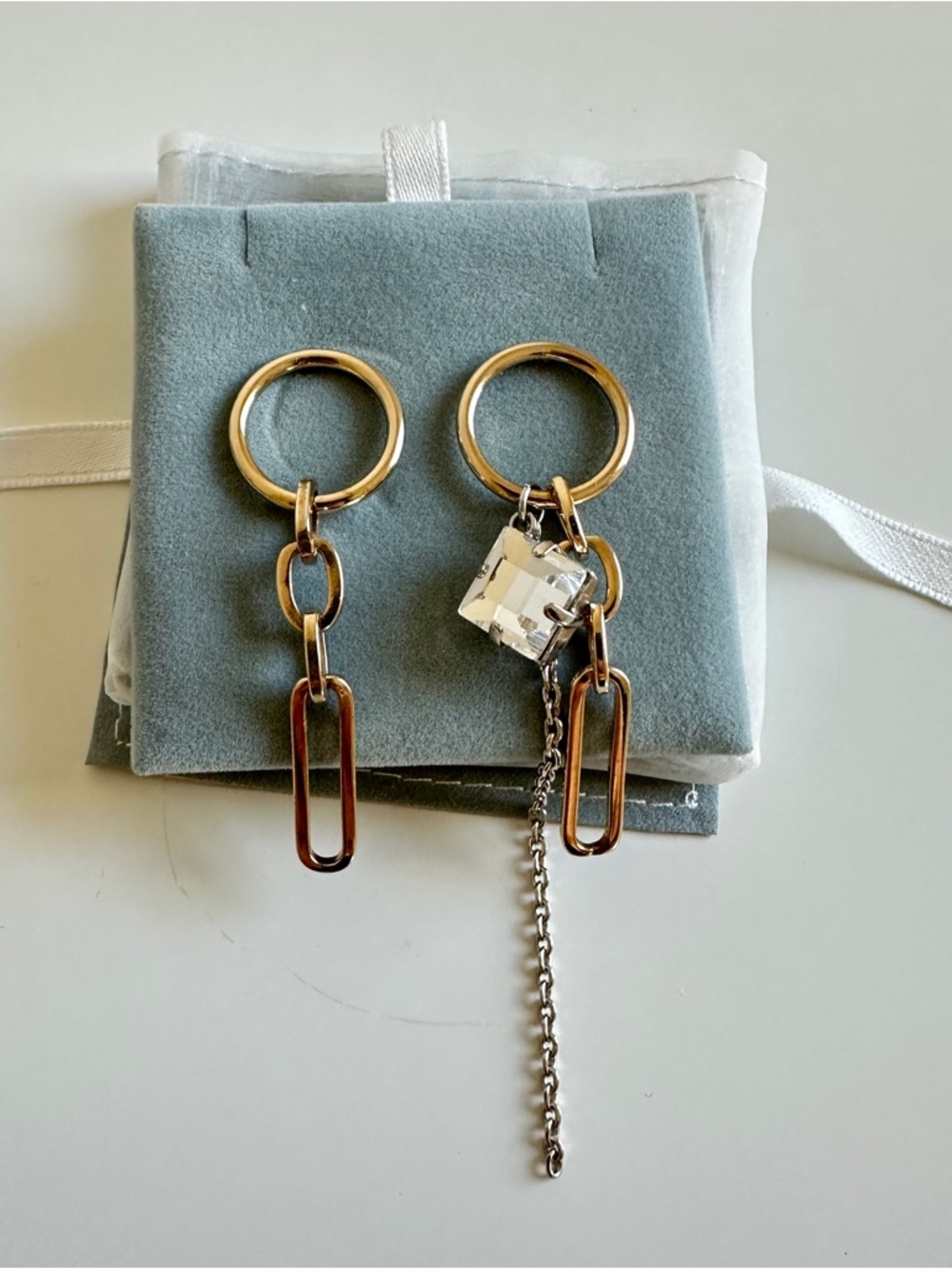 Gold-Tone Link Drop Earrings with Crystal Accent